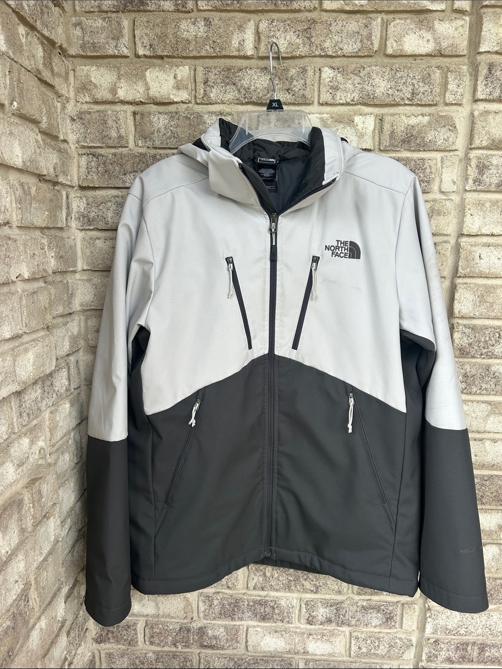 The North Face Light Gray and Black Softshell Hooded Performance Jacket